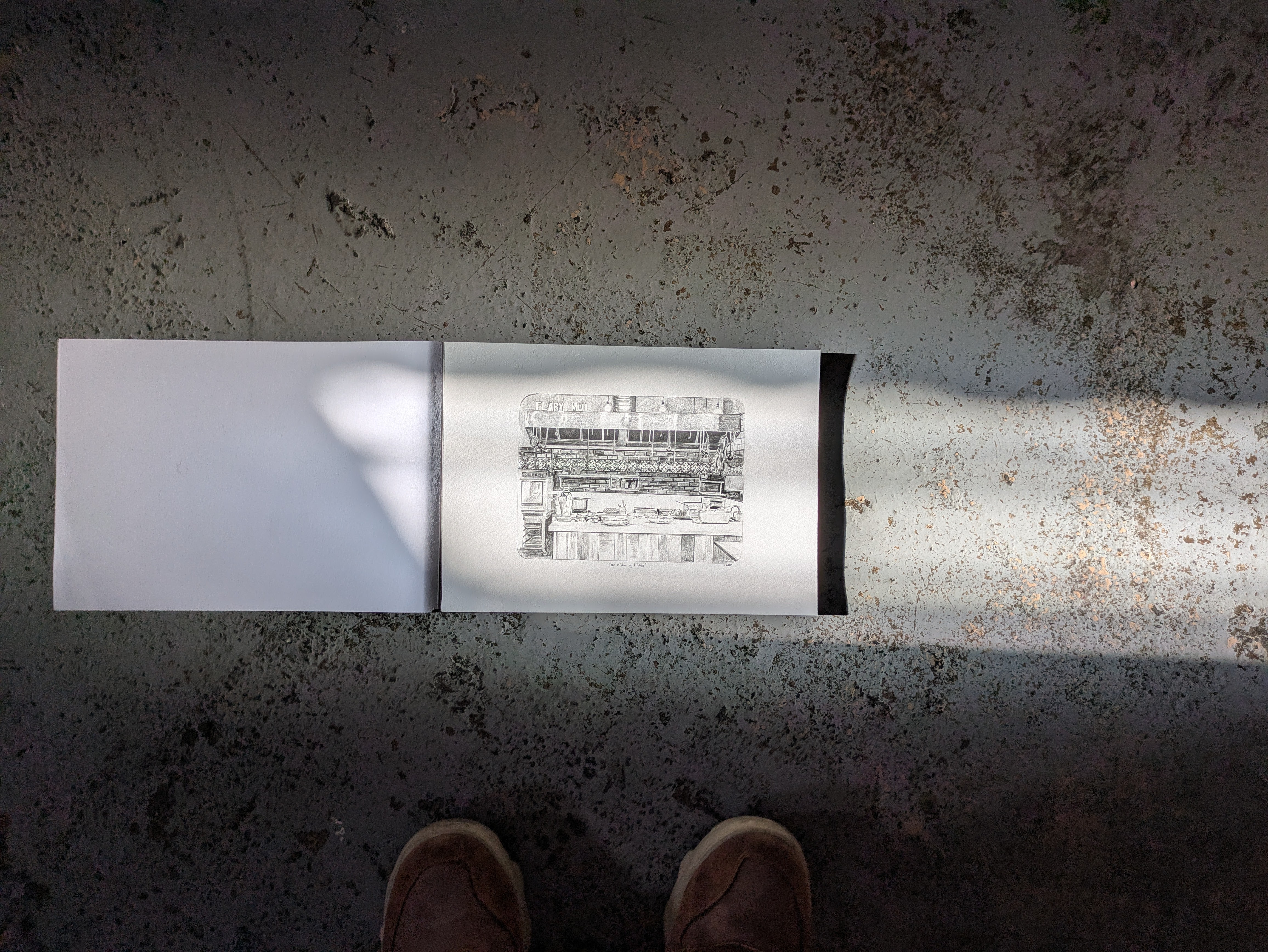 Finished drawing with sunlight on floor