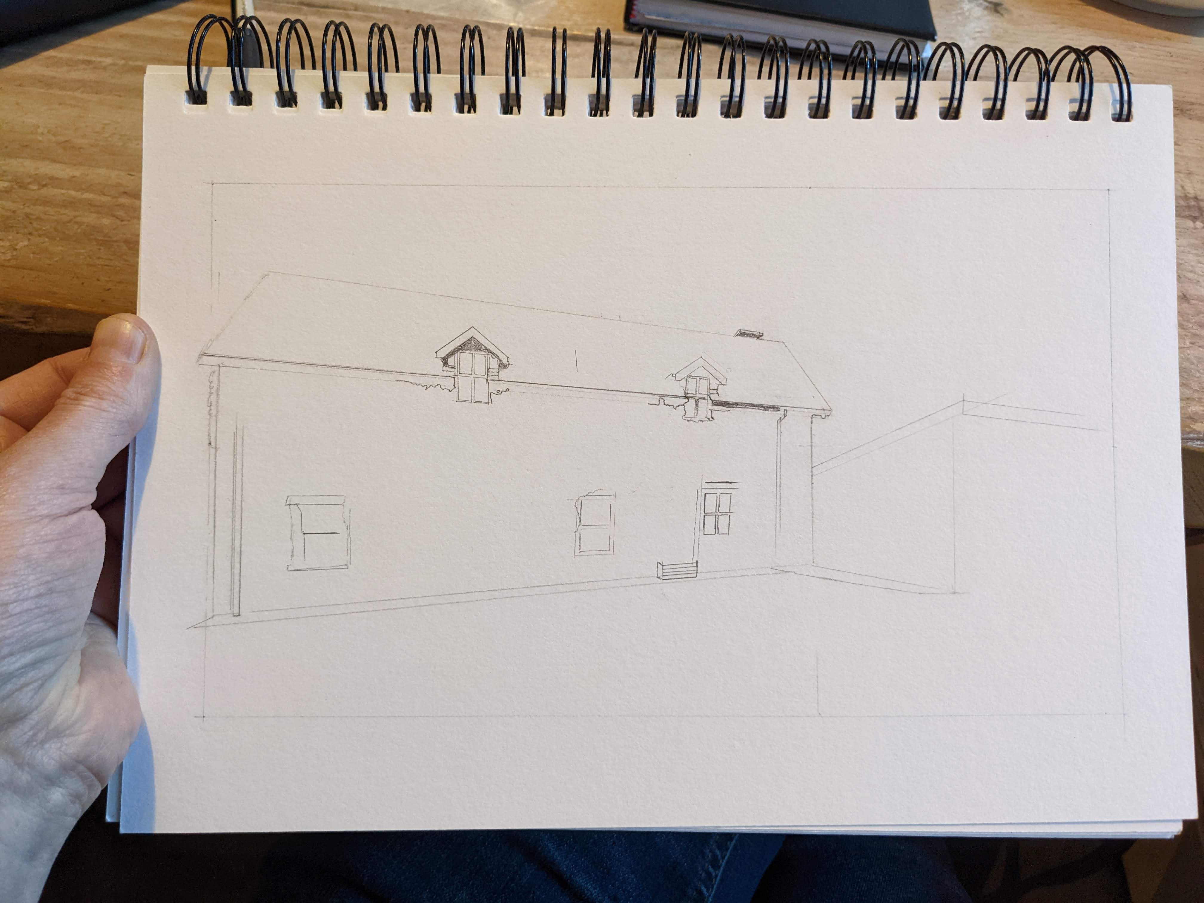 Early progress on the cottage drawing