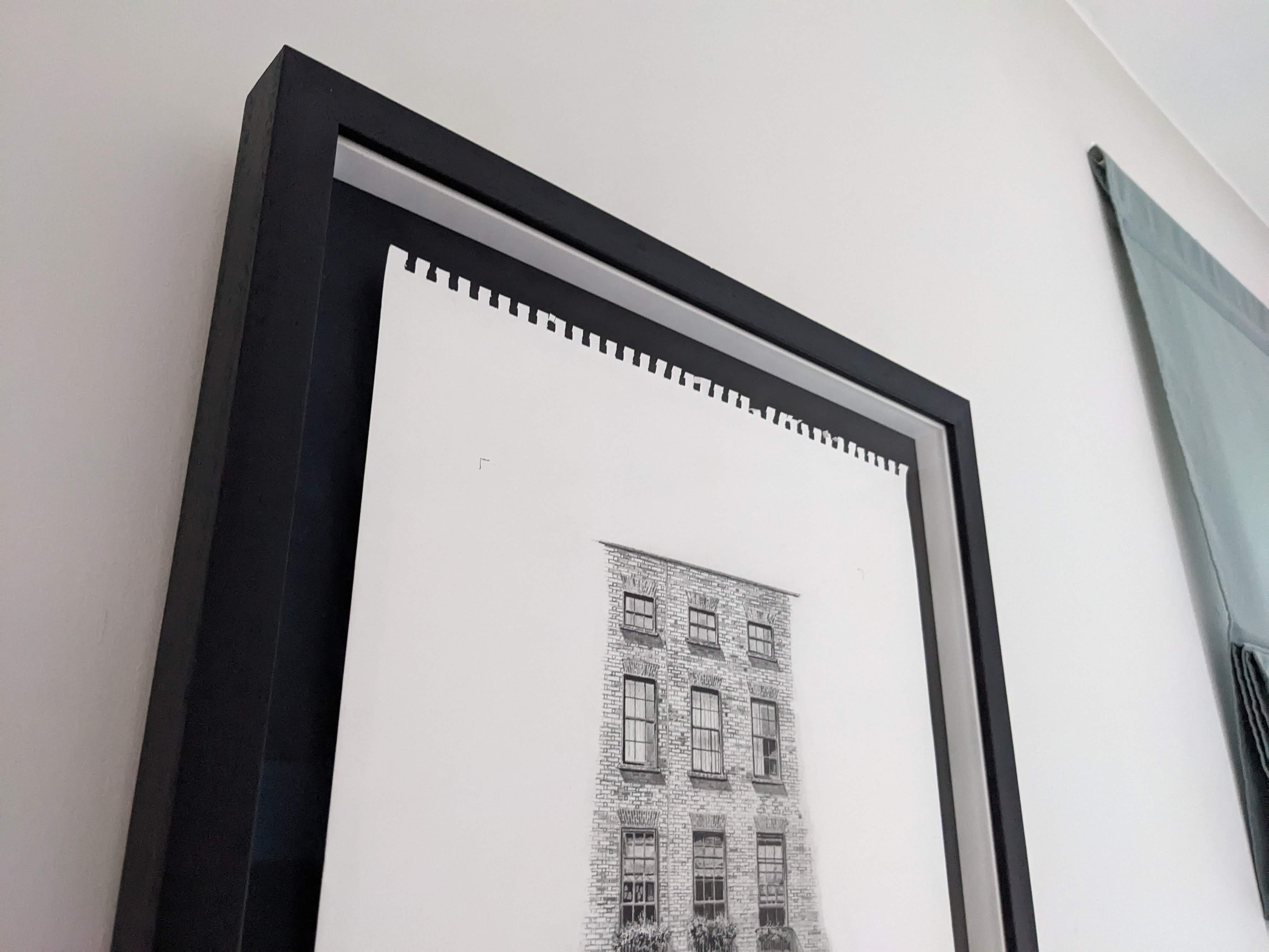 Drawing on wall, angled view