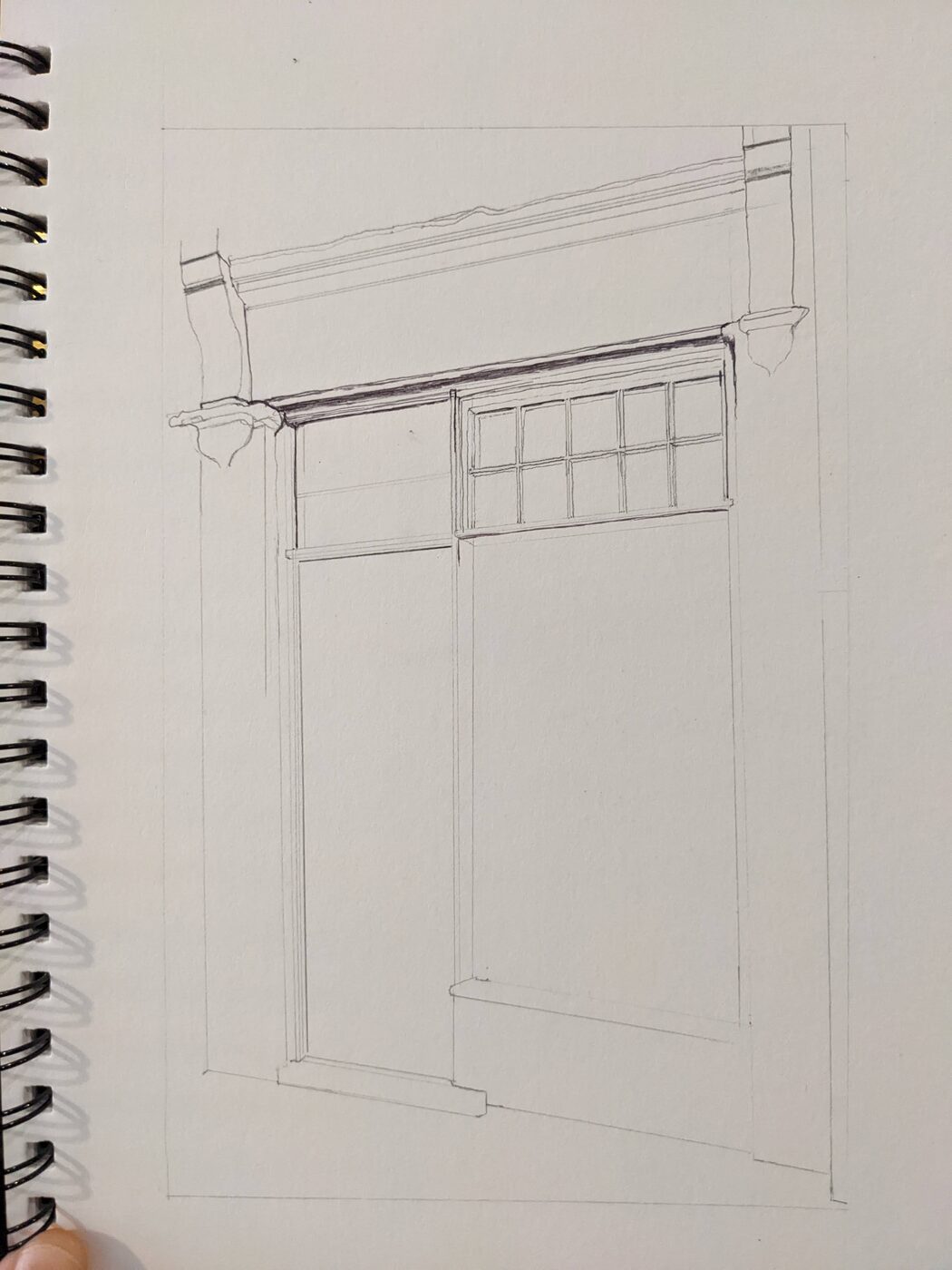 Caxton Antique Prints drawing at an early stage, pencil on paper.