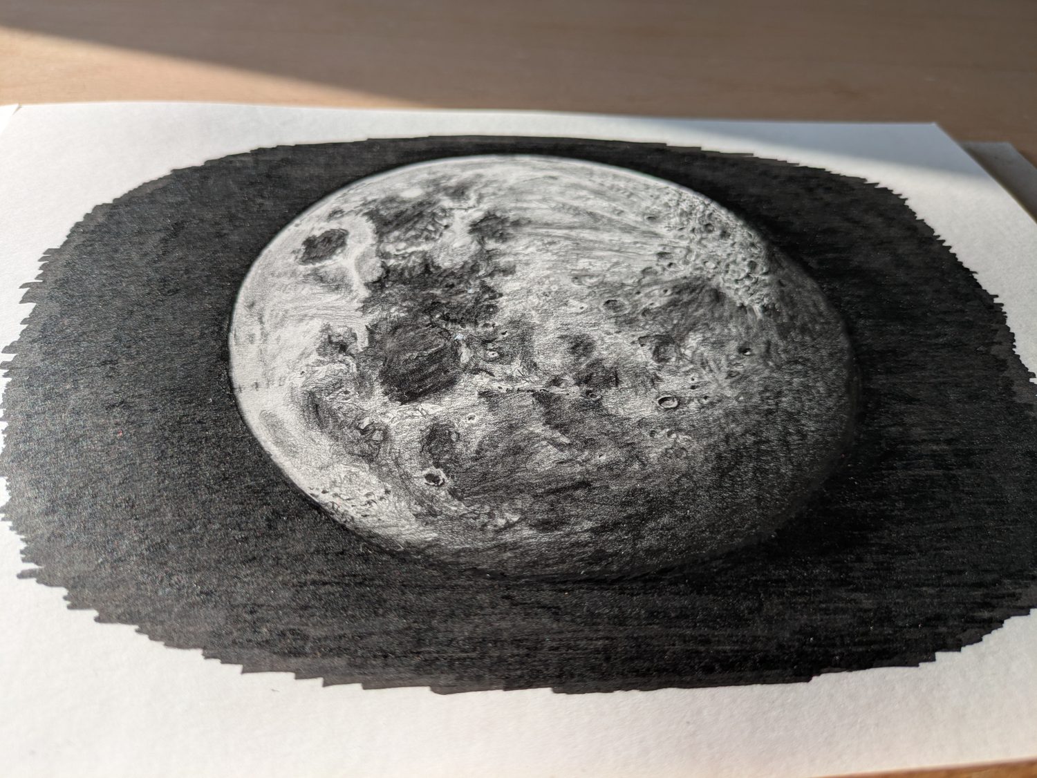 Waning Gibbous Moon drawing viewed at an angle.