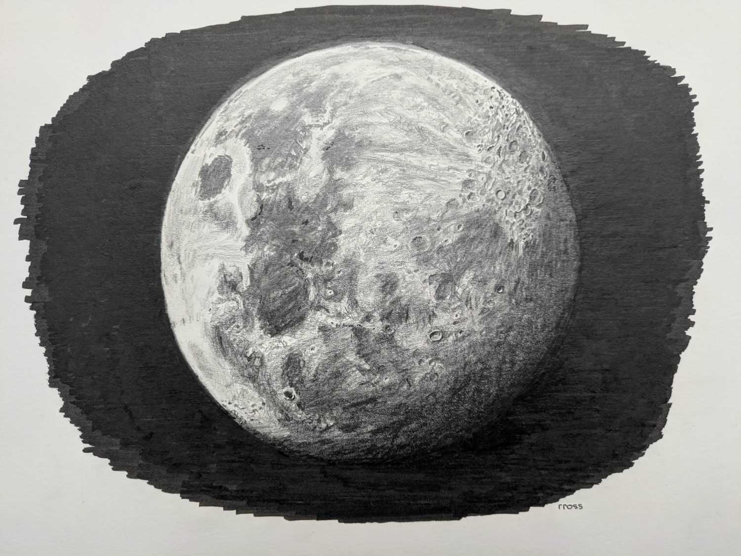Waning Gibbous Moon — original pencil drawing by R.T. Ross